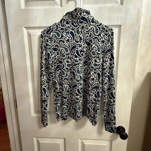 LOFT Navy and White Paisley Top